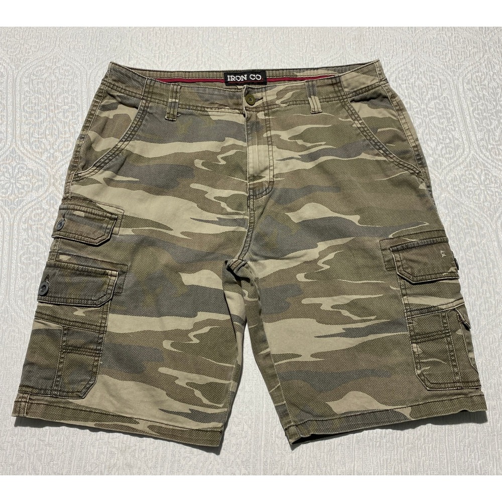 Iron Co Mens 34 Camo Cargo Shorts Green Camouflage Utility Casual